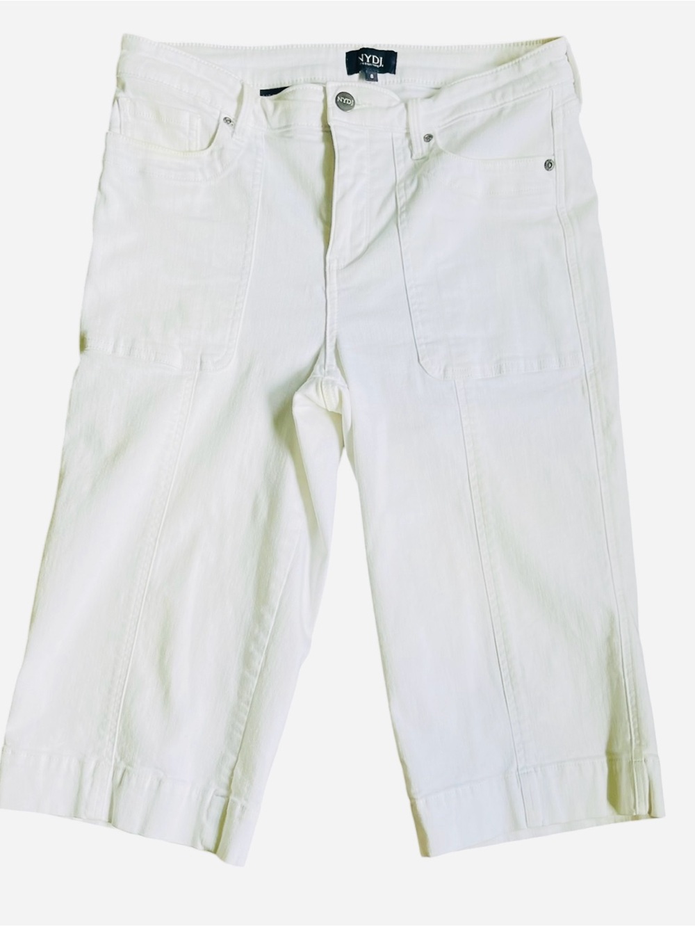 NYDJ lift tuck technology size8 white wide leg crop utility pants jeans 5 pocket